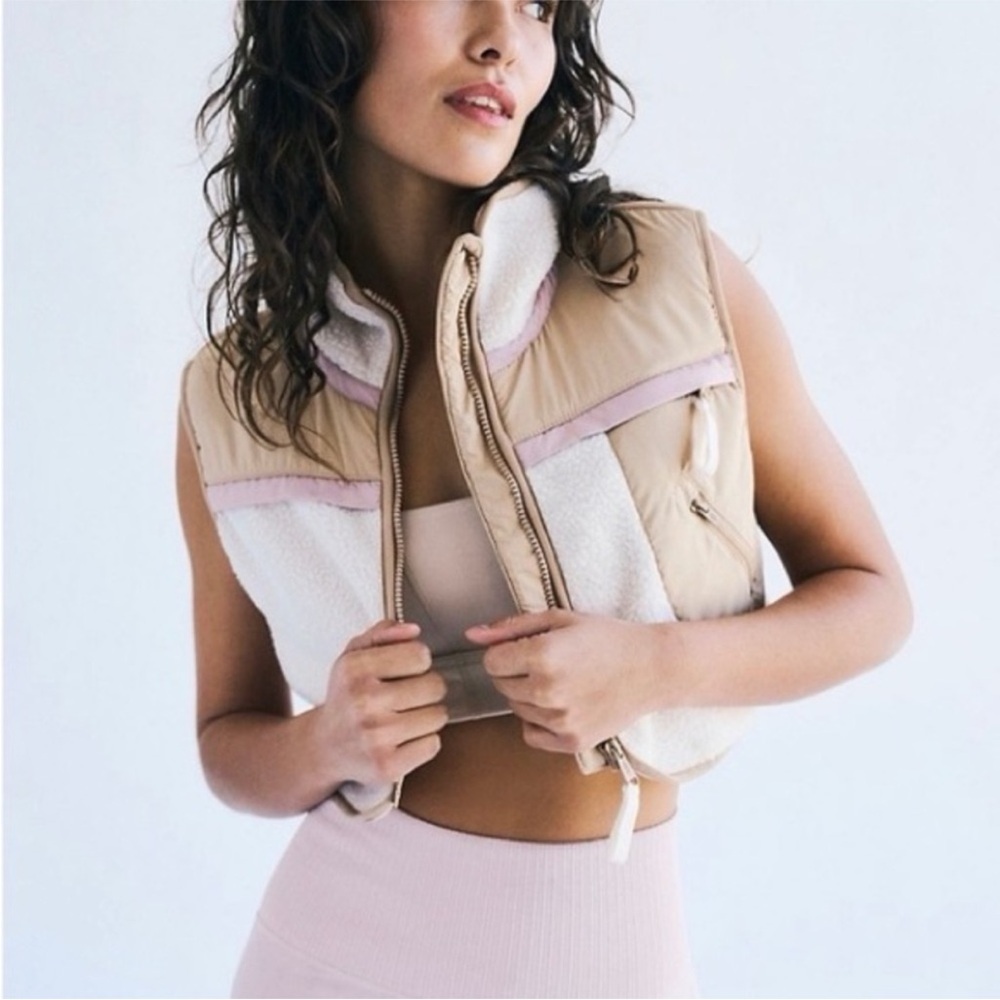 FP Movement by Free People Beige and Light Pink Sherpa Vest